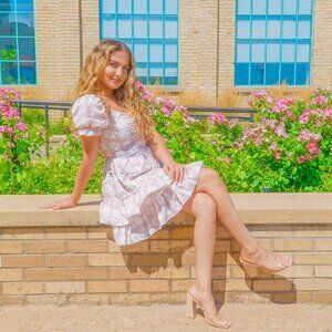 Daisy Floral Sweetheart Neck Mini Dress Spring